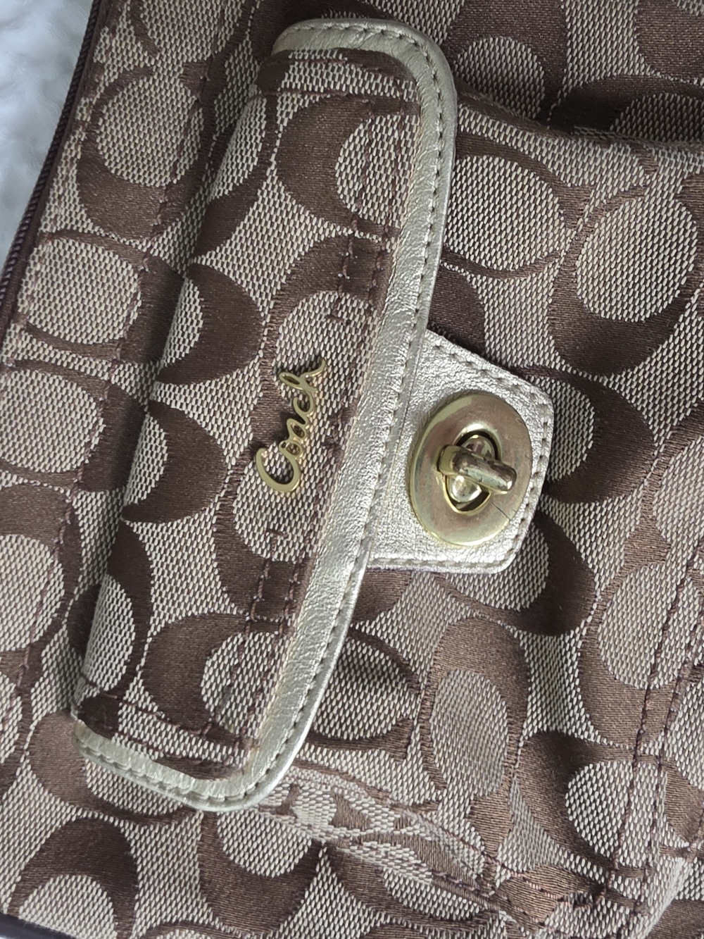 Coach Signature Canvas Shoulder Bag in Brown with Gold Hardware
